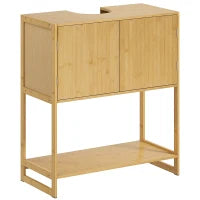 Mobile Sottolavabo Bagno con 2 Ante e Ripiano Aperto, Intaglio a U per Tubi, 70x33x79.5cm, Colore Legno