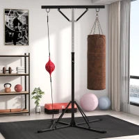 Supporto Sacco Boxe ad Altezza Regolabile con 6 Barre di Rinforzo in Acciaio, 160x145x175-220 cm, Nero