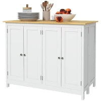 Isola Cucina con 2 Sgabelli, Piano Lavoro Ribaltabile, 2 Armadietti con 4 Porte, Design Moderno, Bianco