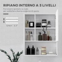 kleankin Armadietto Bagno con Specchio, Ripiani e Scaffale Regolabile, Montaggio a Parete, 60x15x76cm, Bianco