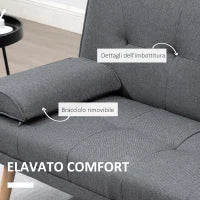 Divano Letto 3 Posti Reclinabile con 2 Braccioli Staccabili, in Tessuto Effetto Lino e Legno di Pioppo, 181x77x78 cm