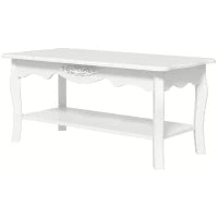 Tavolino da Salotto con Ampio Ripiano Portaoggetti Inferiore in Legno, 94x44x43cm, Bianco