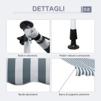 Tenda da Sole a Bracci 3x1.5m con Manovella e Struttura Telescopica, Bianco e Verde