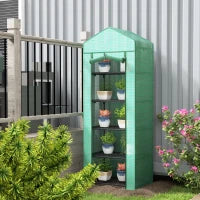 Serra da Giardino o Balcone con 5 Ripiani, Struttura in Acciaio, Copertura Rimovibile in PE, 0.69 x 0.49 x 1.93 m, Verde