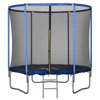 Trampolino Elastico da Esterno, Tappeto Elastico per Bambini e Adulti da Giardino con Rete di Sicurezza, Scaletta e Bordo Imbottito, Giochi da Giardino e Casa, Ø244x240cm, Blu e Nero