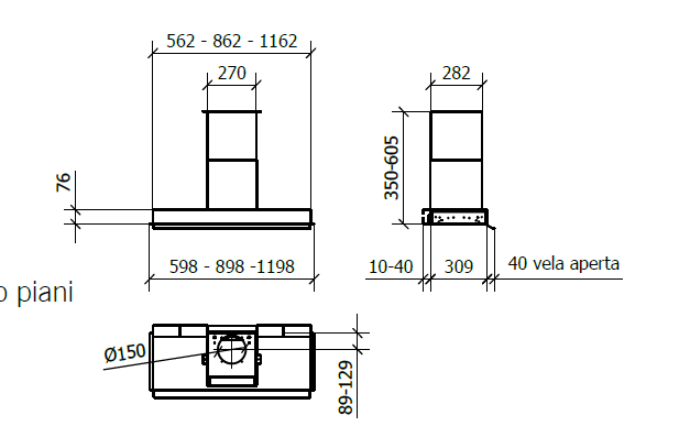 CAPPA PROFILE INCASSO cm 86 - Inox -700 m3/h DRY DROP
