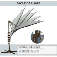 Ombrellone da Giardino a Manovella e a 8 Stecche con Angolazione Regolabile, Ø2.95x2.5 m, Grigio