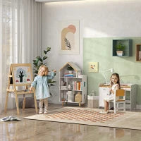 Libreria per Bambini 3-6 Anni a 3 Livelli per Libri e Giochi, in MDF e Legno di Pino, 65x25x108.5 cm, Bianco