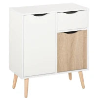 Credenza da Cucina con 2 Armadi e Cassetto, in Legno, Bianco e Rovere Chiaro