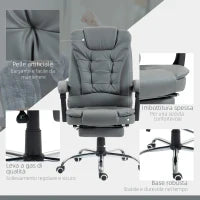Sedia da Ufficio Ergonomica Reclinabile a 145° con Poggiapiedi Estraibile in Finta Pelle, Grigio