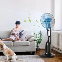Ventilatore Nebulizzatore e Deumidificatore Oscillante 70° con 3 Modalità, Telecomando e Timer 7.5h, Tanica 2.8L, 90W, Ф44.5cm x 120cm