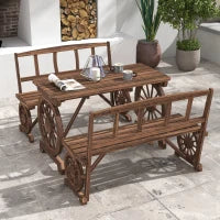 Set da Giardino 3 Pezzi in Legno di Pino con 1 Tavolo da Esterno 115x55x71 cm e 2 Panchine 115x51x80 cm