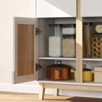 Credenza da cucina alta  con 4 ante, 2 cassetti e mensole regolabili, 80x35x170cm, Bianco e quercia