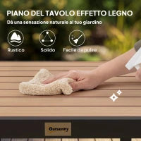 Tavolo da Giardino per 4 Persone in Alluminio e Plastica, Nero e Color Legno