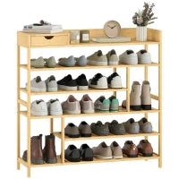 Scaffale per Scarpe, Scarpiera con 6 Livelli, Cassettiera in Bambù, per un massimo di 18 Paia di Scarpe, Scaffale per Scarpe per Ingresso, Camera da Letto, 101 x 30 x 100 cm, Naturale