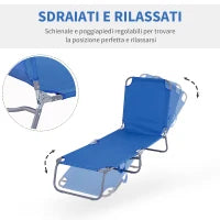 Lettino da Giardino con Schienale Regolabile in 5 Posizioni, Lettino Pieghevole in Metallo e Tessuto Oxford, 187x55x24cm, Blu