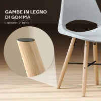 Set di 2 Sedie da Pranzo in Plastica e Legno Stile Nordico con Schienale Curvato, Grigio