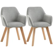 Set 2 Sedie per Sala da Pranzo Imbottite in Velluto con Braccioli e Gambe in Legno, Grigio