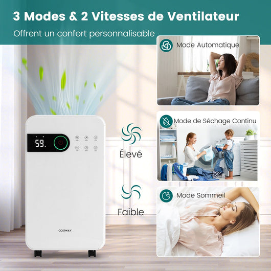 Deumidificatore portatile 15 litri al giorno con serbatoio acqua da 2,3 litri per ambienti fino a 10-15㎡ 2 velocità della ventola timer 24 ore 3 modalità 2 vie di drenaggio 20_0008429
