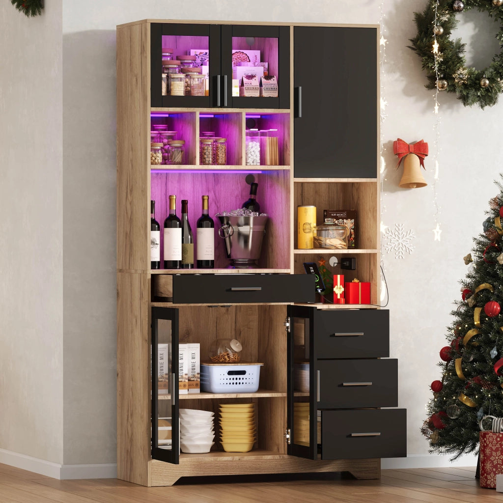 Credenza Vetrina da Cucina con Ripiani Regolabili e LED ¨C MINIMAL ¨C 185x100x40 cm
