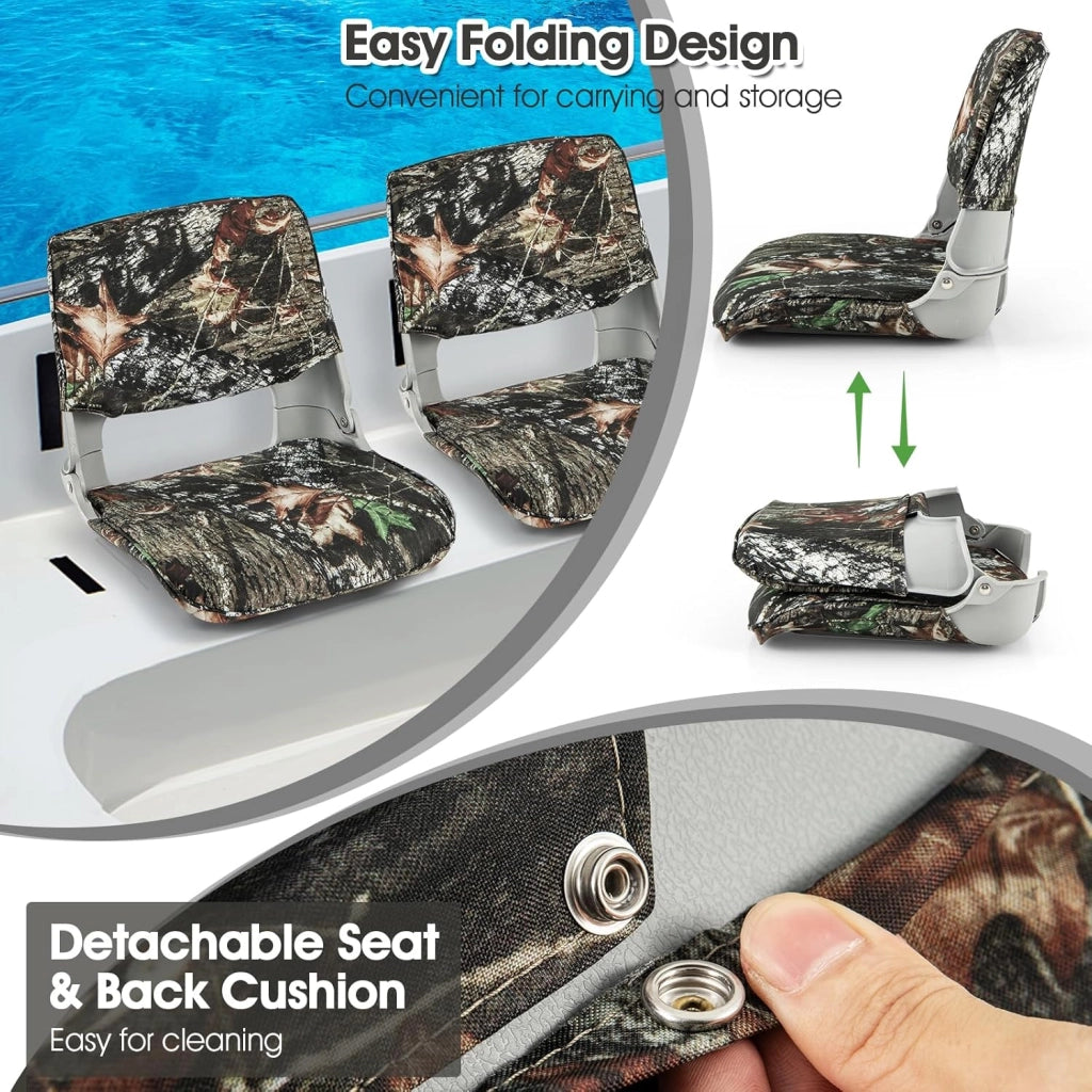 Sedile da barca con schienale basso, sedia pieghevole per barche in tessuto Oxford e spugna, sedile in yacht ergonomico, 50 x 50 x 47 cm, mimetico