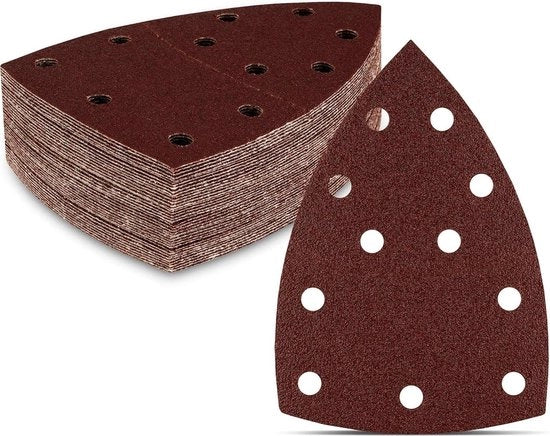 Set di schegge a forma di triangolo 120 pezzi 11 fori 105 x 152 mm ciascuno 20 x grana 40-60-80-120-180-240 per schiacciasassi multiuso - Lamiere di scheggia a forma di triangolo - Schegge per schiacciasassi