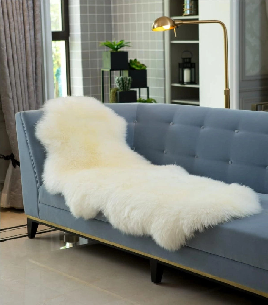 Tappeto ecologico in pelliccia di agnello, vera pelliccia naturale morbida e fluttuante, adatto per soggiorno, camera da letto, stanza dei bambini, bianco, (180-210)x60 cm