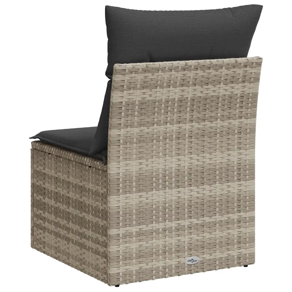 Divano Senza Braccioli con Cuscini-Sofa da Giardino-Divano da esterno Grigio Chiaro in Polyrattan