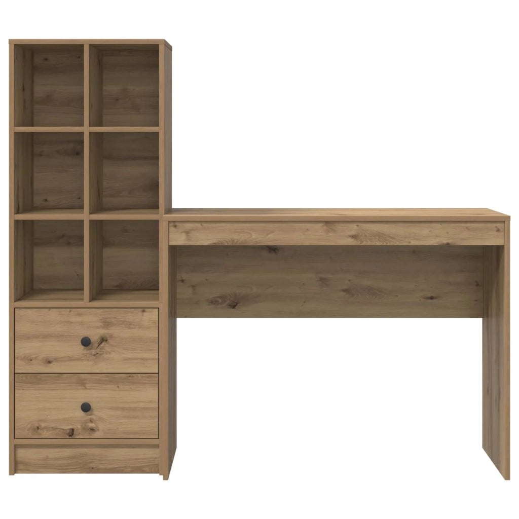Scrivania | Tavolo da Ufficio con cassetto con lo scaffale 2 pz Rovere artigianale