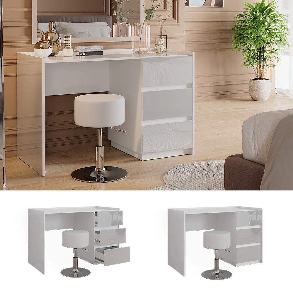Vicco Tavolino da toilette Bianco lucido 120 cm con sgabello