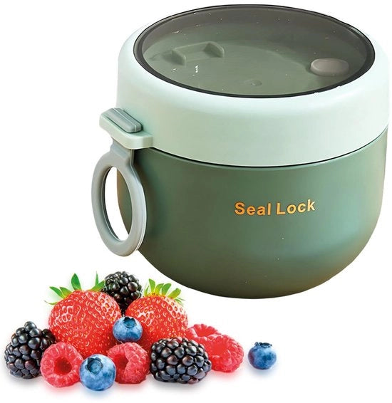 Bevanda per la colazione da asporto, becher da 600 ml per yogurt, becher per yogurt da asporto con cucchiaio, becher per insalata senza latticini da asporto, becher da asporto per ogni colazione e ogni pranzo (verde)