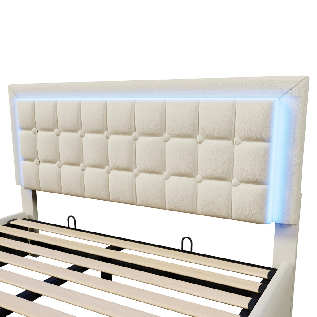 LETTO Matrimoniale Contenitore LED 180x200 cm PU Bianco