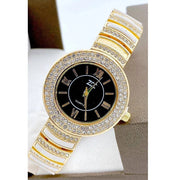 Trade Shop - Orologio Polso Zcc Donna Quarzo Acciaio Analogico Brillantini Dorato Nero Bianco -