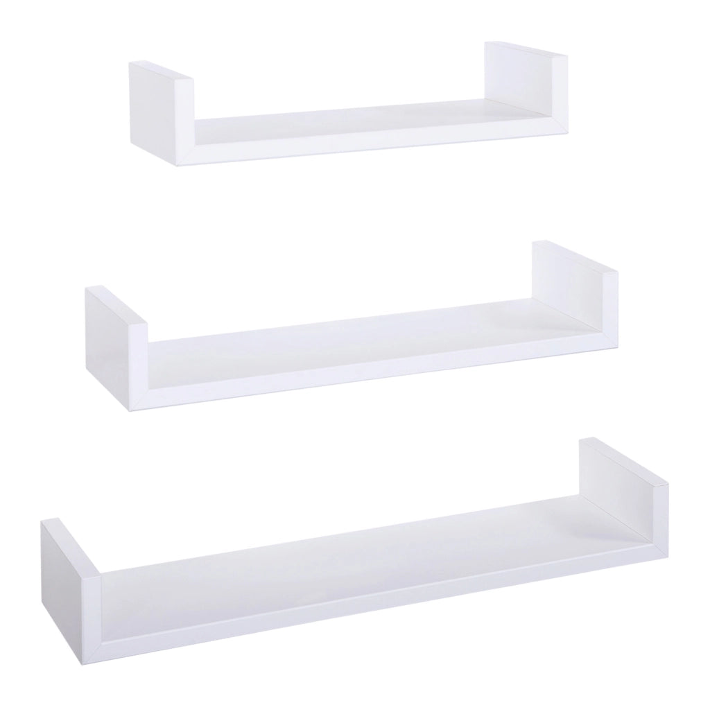 Set 3 Mensole da Parete 60-50-40x15,5x8 cm in Fibra di Legno Calamita Bianco