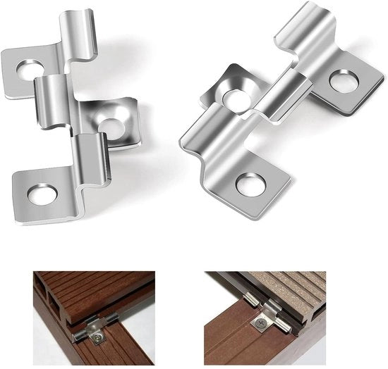 Clips di fissaggio 100 pezzi - Clip stanno - 7,5 mm - Per pavimenti in composito - Acciaio inox - Fissaggio invisibile - Clip per terrazza