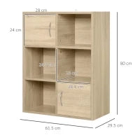 Libreria Scaffale in Legno, Mobiletto Multiuso con 3 Ripiani 4 Scompartimenti e 2 ante, 61.5x29.5x80cm