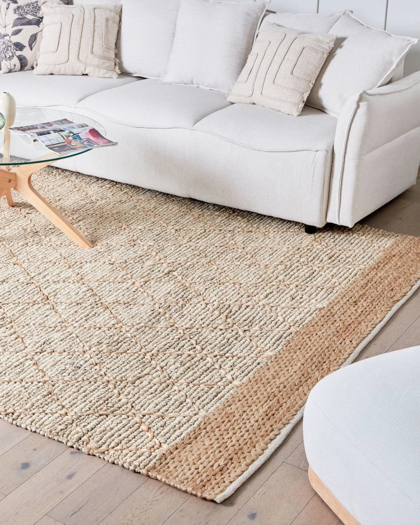 Tappeto Runner Beige Juta 200 x 300 cm Motivo geometrico Tessuto a mano Boho Corridoio Camera da letto