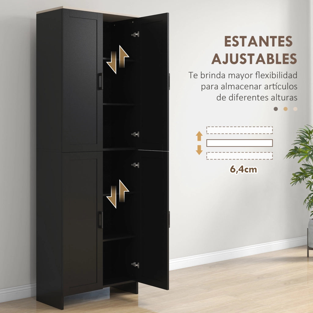 Armadio da Cucina con 4 Ante e Ripiani Aggiustabili ¨C zephmum ¨C Nero 60x30x170 cm