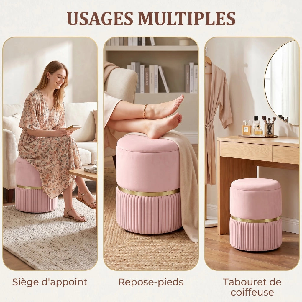 Pouf ¨C Minimal ¨C rosa, velluto, 36x36x44