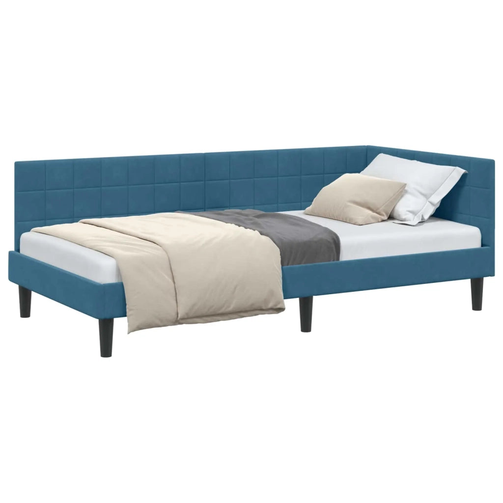 Cornice del letto ad angolo Blu 90 cm x 200 cm Velluto