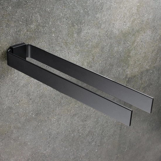 Sostegno per asciugamani a due bracci - doppia aste per asciugamani per bagno e cucina - elegante supporto da parete - 42 cm di lunghezza - design moderno (Matte Nero)