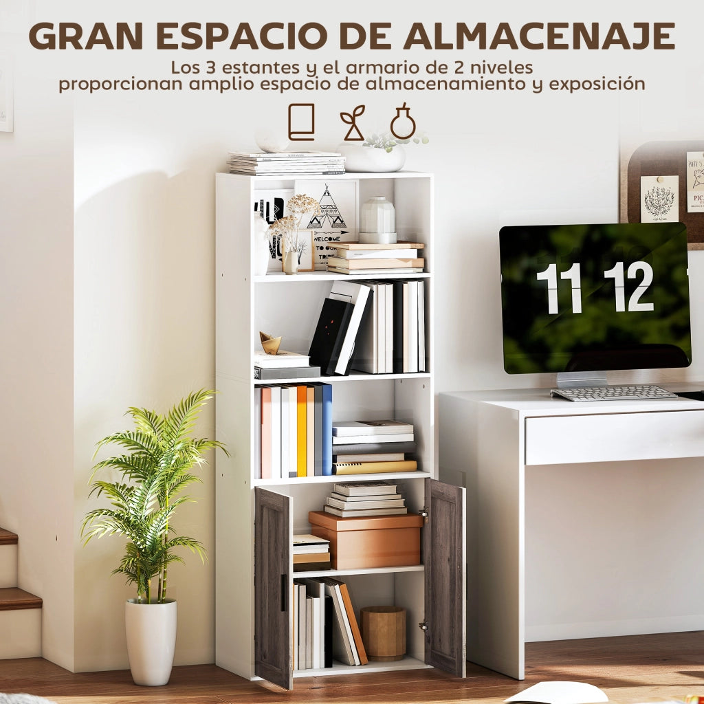 Libreria con Ante e Scaffale Aperto ¨C zephmum ¨C 60x30x149,5 cm Bianco e Marrone