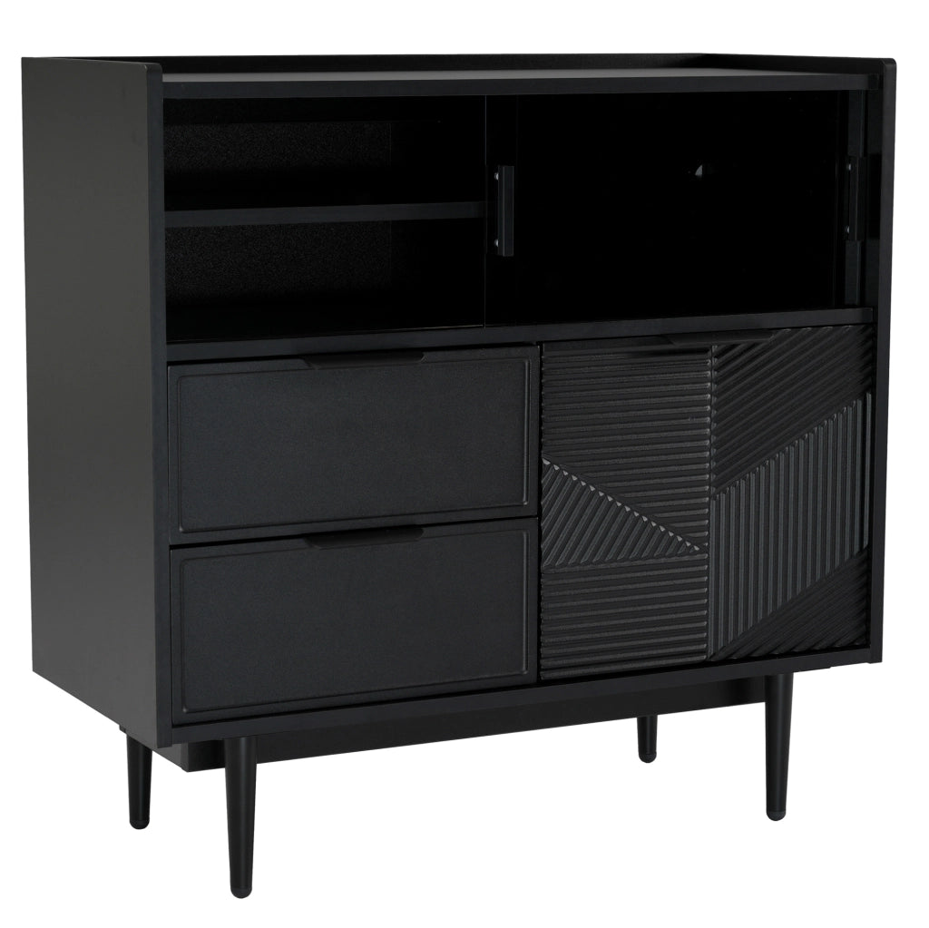 Credenza contenitore 80 cm in MDF nero con anta in vetro e LED