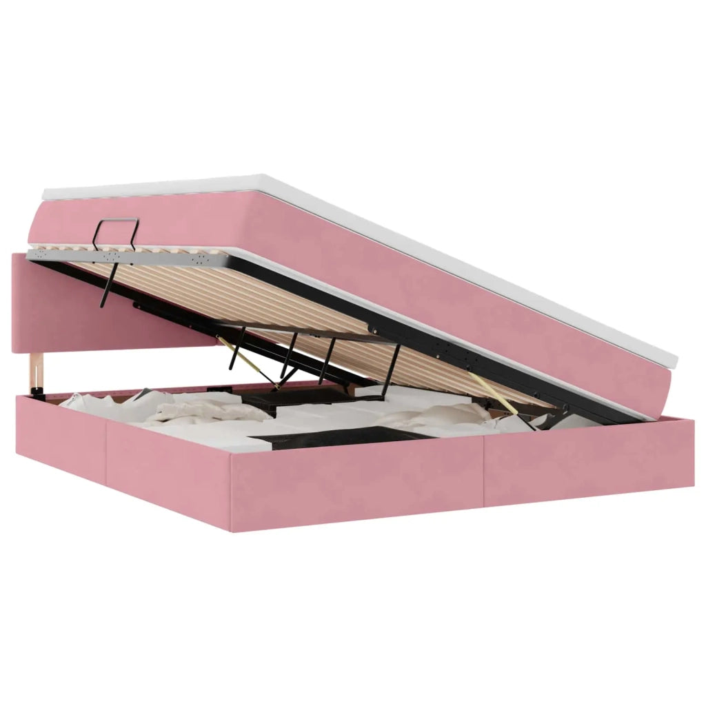 Letto con contenitore e LED con led Rosa 160 x 200 cm Velluto 3371348