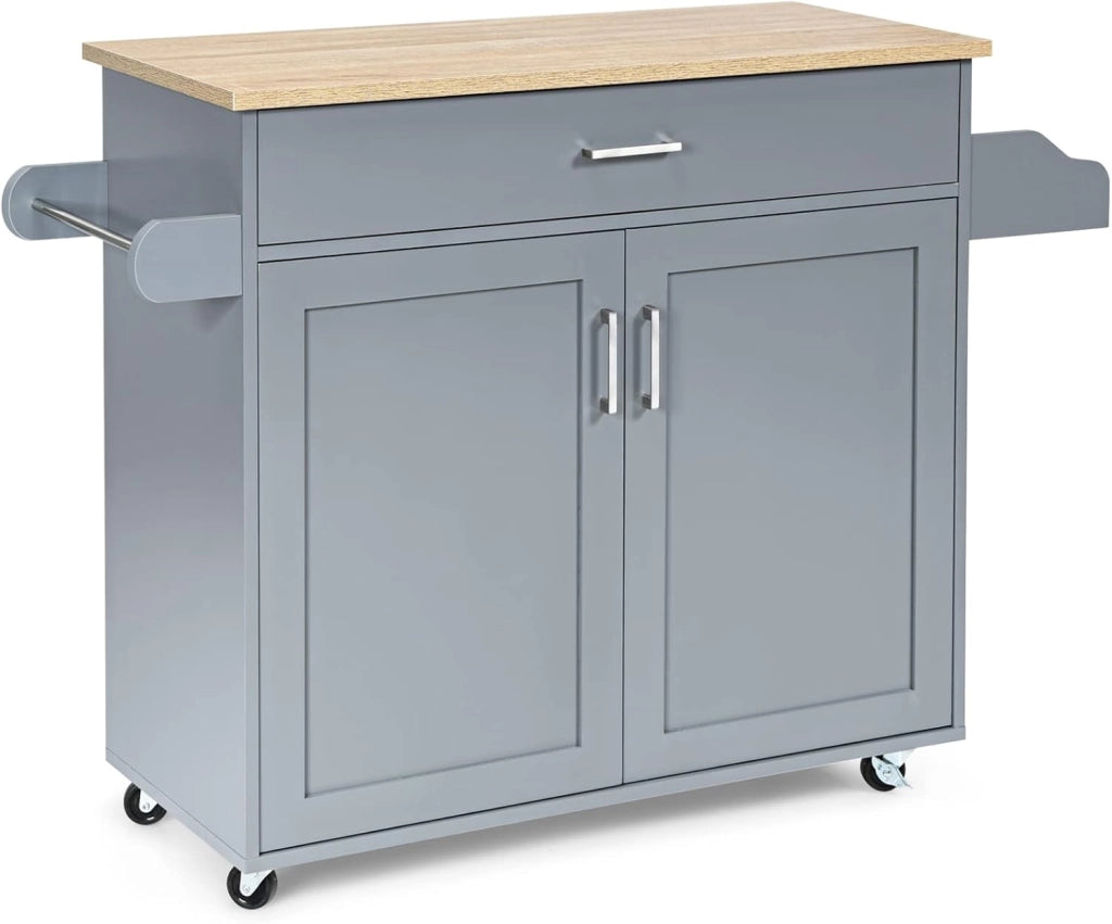 Carrello da Cucina, Credenza Mobile con Cassetto, Anta Doppia, Portaspezie e Portasciugamano, Ripiani Regolabili, Ruote con Freni, Portata di 50 kg, 116x40x85 cm, 4 Colori (grigio)