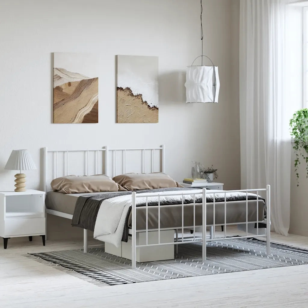 Giroletto con Testiera e Pediera-Struttura Letto Metallo Bianco 150x200 cm 219726