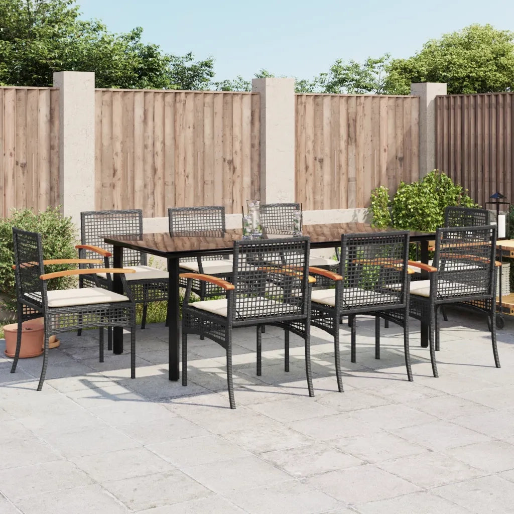 Set da Pranzo da Giardino 9 pz con Cuscini Nero in Polyrattan 3213609