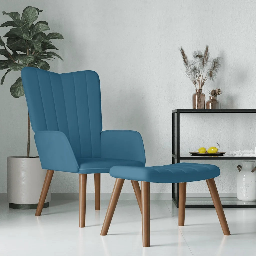 Poltrona Relax | Sedia Relax con Poggiapiedi Blu in Velluto