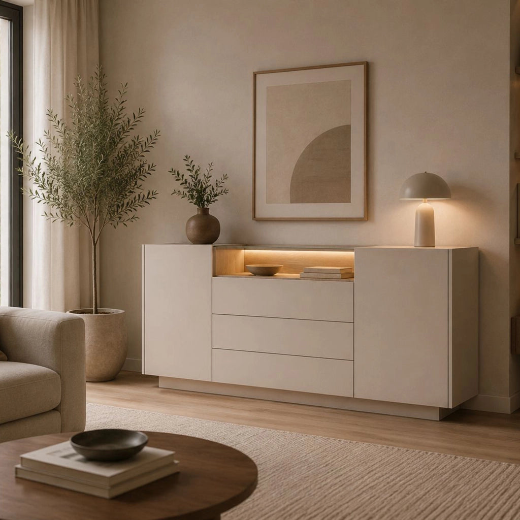 Madia Haleli, Credenza 3 Cassetti, 176x40x83h cm Beige