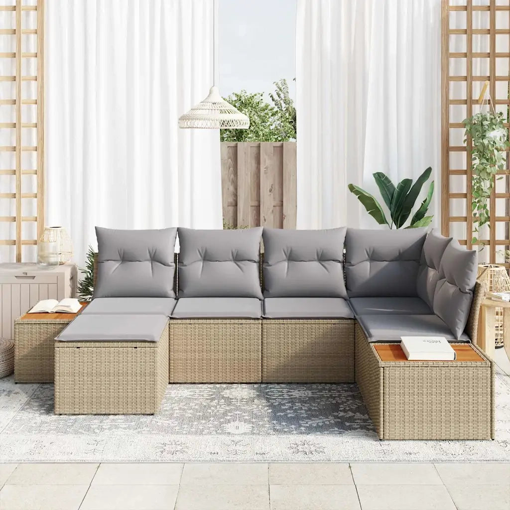Set Divano da Giardino 7 pcs Beige e Grigio Chiaro Polyrattan